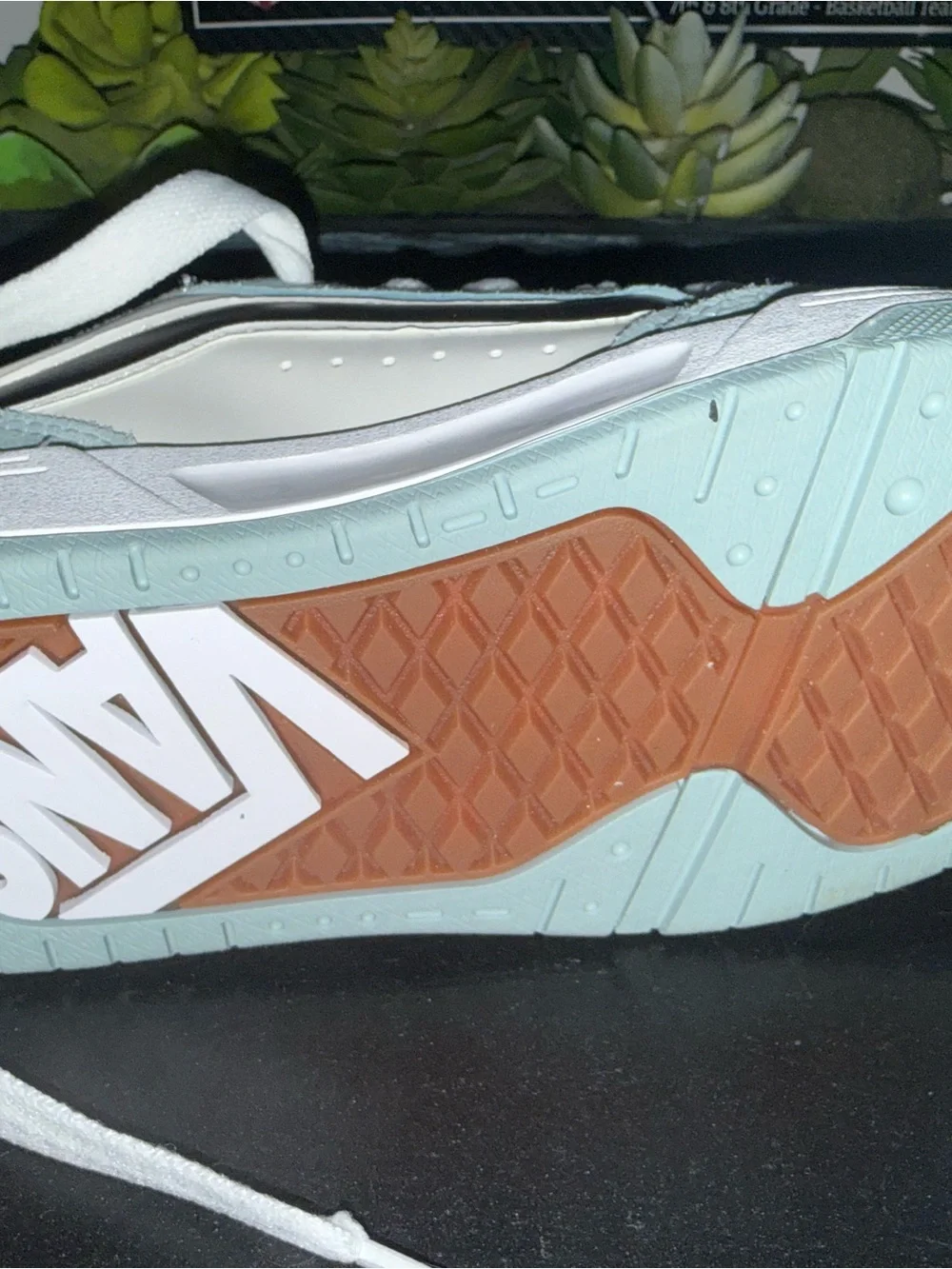 Vans Teal and White Low-Top Skate Sneakers